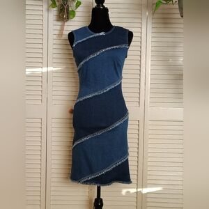 VENUS Patchwork Denim Frayed Midi Dress Size 2 – Like New